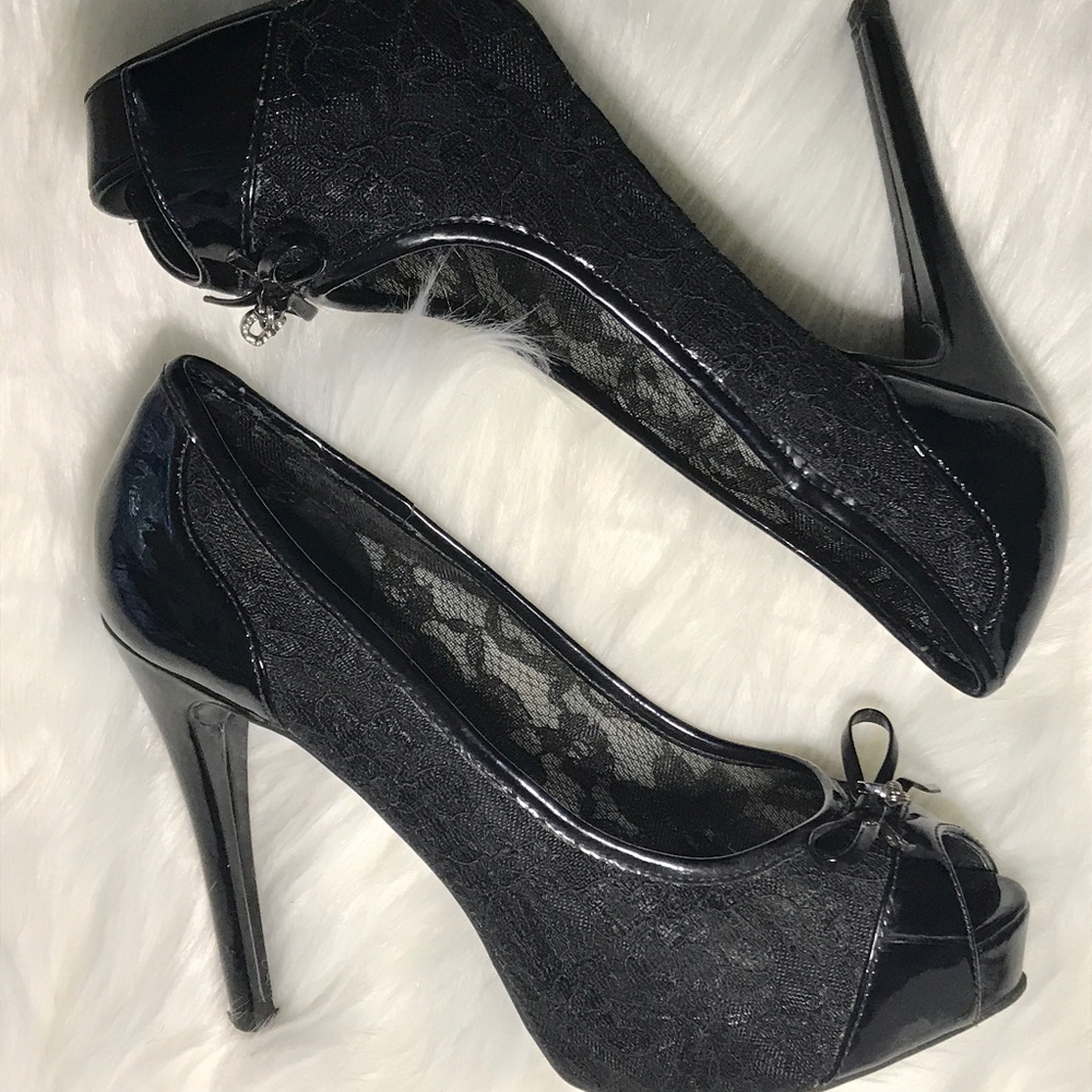 Guess Black Lace Peep Toe Pump